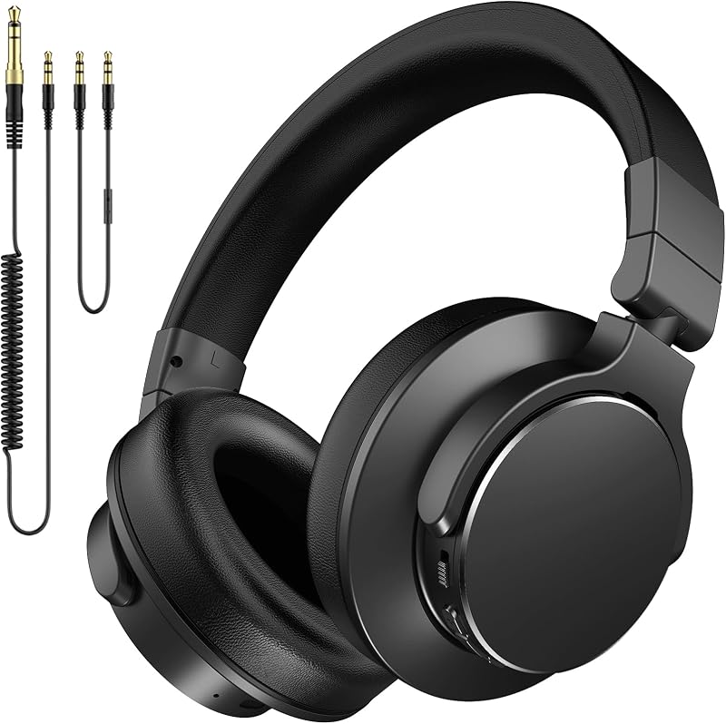 auriculares inalámbricos supraaurales, conector de 1/4" a 3,5 mm para DJ, mezcla, grabación | Controladores de 50 mm, tiempo de reproducción de 100 horas, Bluetooth 5.4, sonido Hi-Fi, autocontrol, orejeras giratorias de 90°, color negro