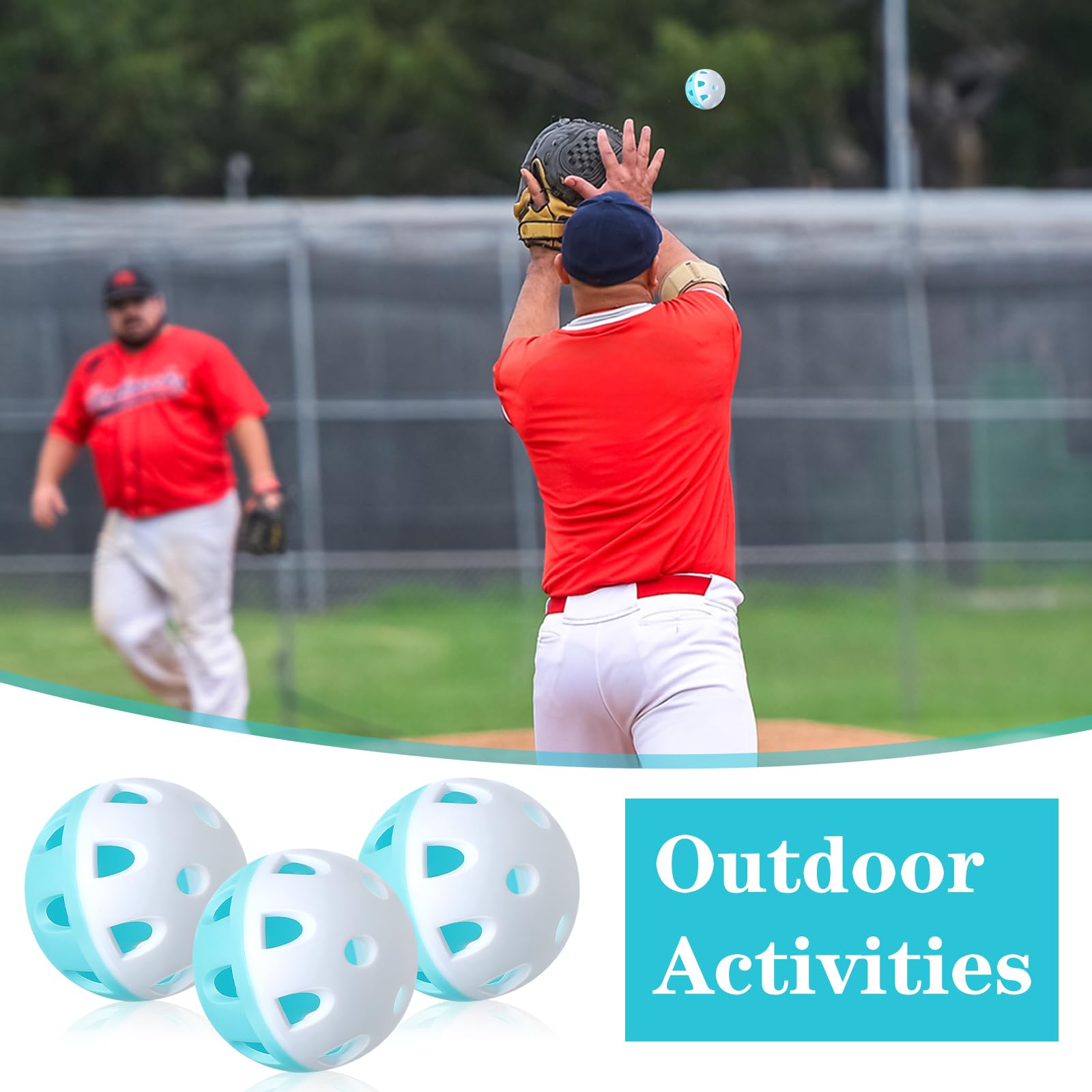 VioraWhite 48 pelotas de béisbol pequeñas de plástico para entrenamiento, ligeras, huecas con una bolsa de cordón para golpear y batear
