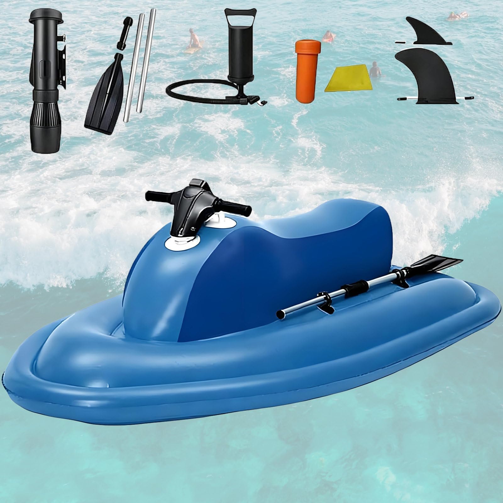 NYANS Upgraded 2-Person Inflatable Jet Boat - 330 lb Capacity Blue Motorboat with Optional Scooter | Dual-Fin Safety Design | 9-Speed Control | Pool Lake Ocean Use,with Thruster 500W16A