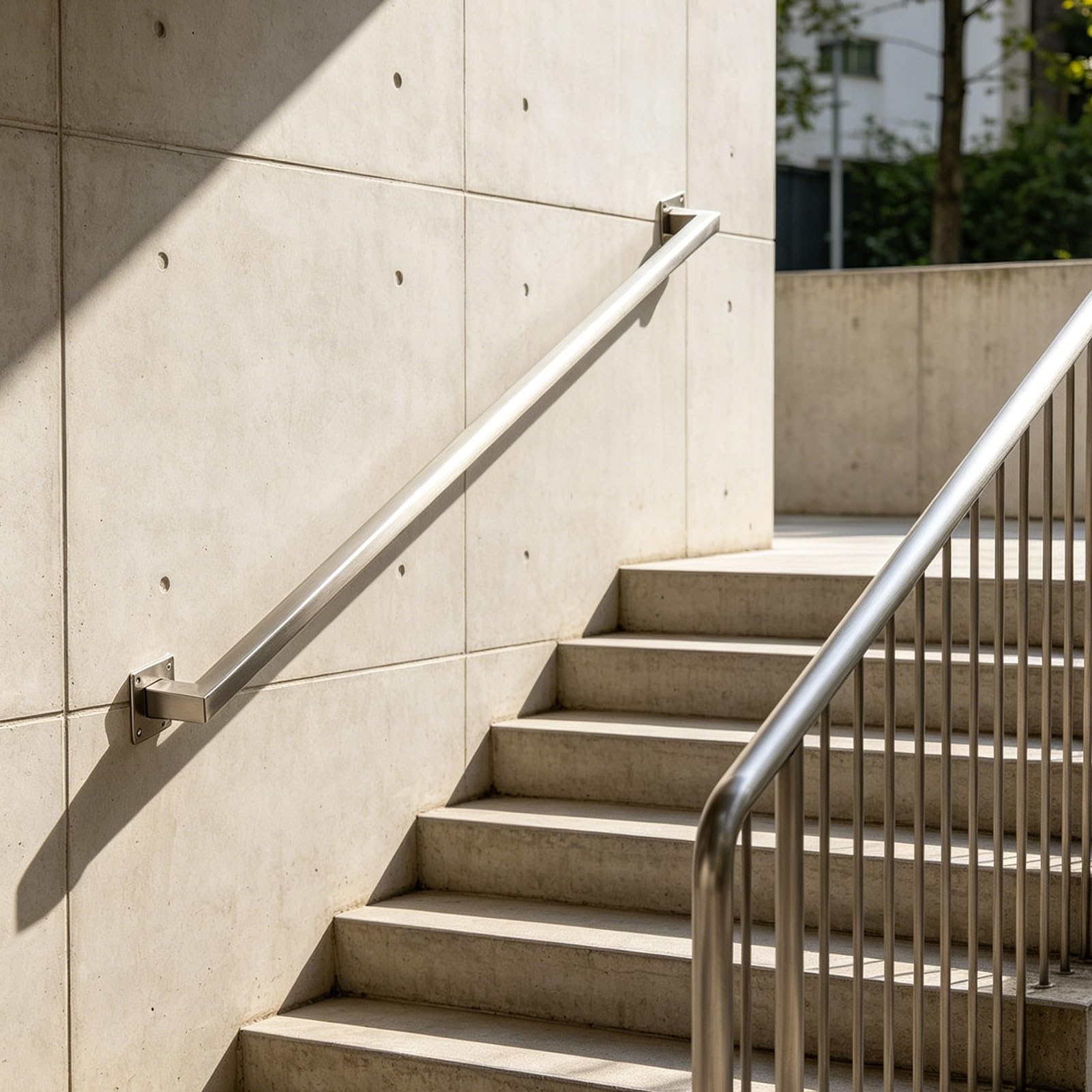 Wall Mount Hand Rail for Outdoor Stairs, 60cm 80cm 1m 1.5m 2m 2.5m 3m Sturdy Banister Handrails for Loft Porch Garage Deck, Stainless Steel Square Tube Grab Rail(17ft/5.1m)
