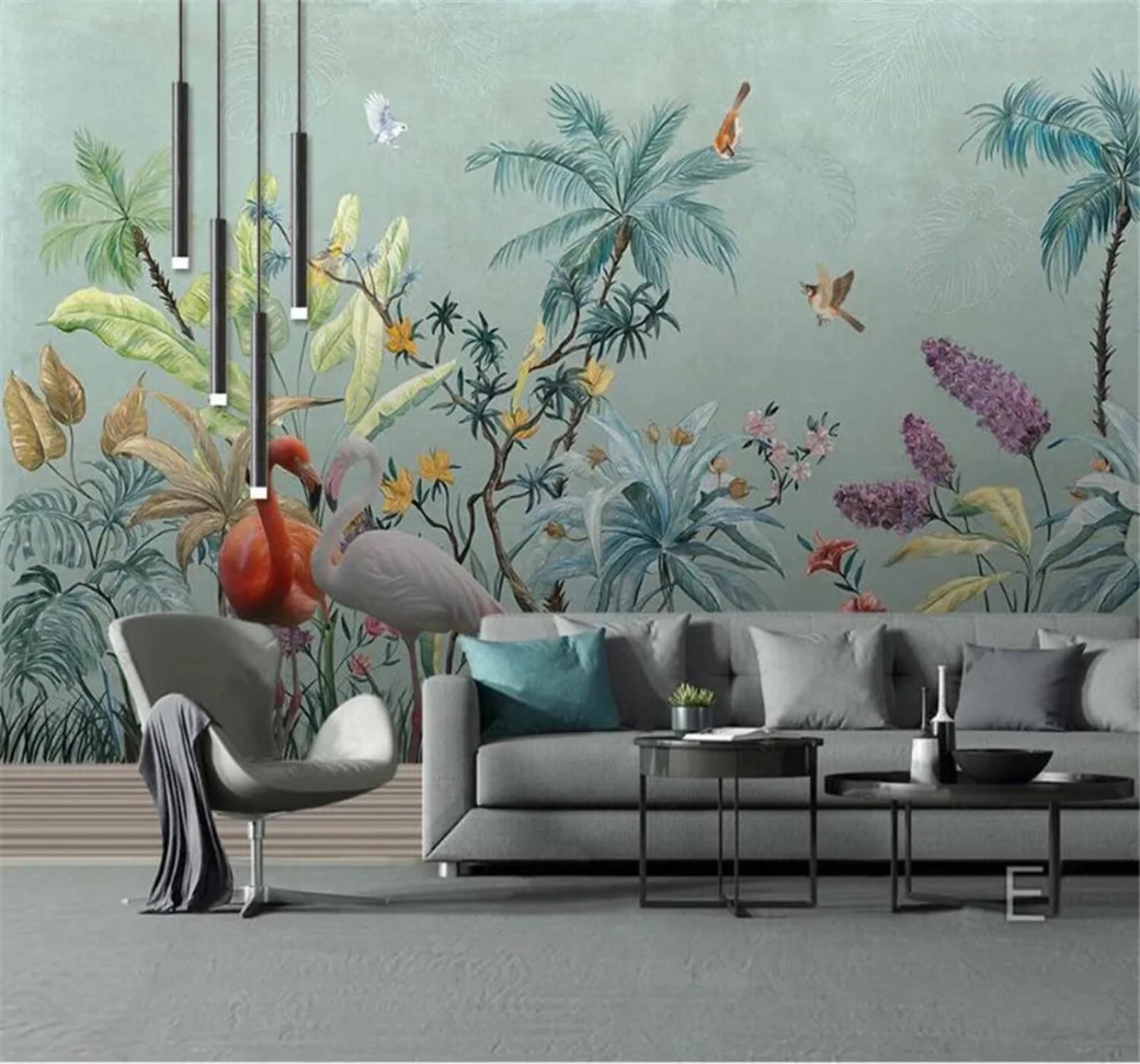 Tzxztt Hand Drawn Tropical Plants Flowers Birds Modern 3D Wallpaper Premium Textured Silk Neutral Tones Material Ideal for Living Room Bedroom-350cm×256cm