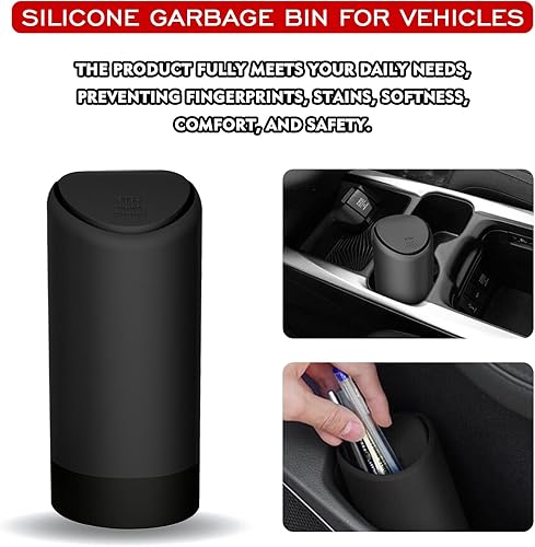 Miniatura 5 de pvotawp Mini cubo de basura para automóvil, pequeño contenedor de basura de silicona con tapa para portavasos de puerta lateral, a prueba de fugas,