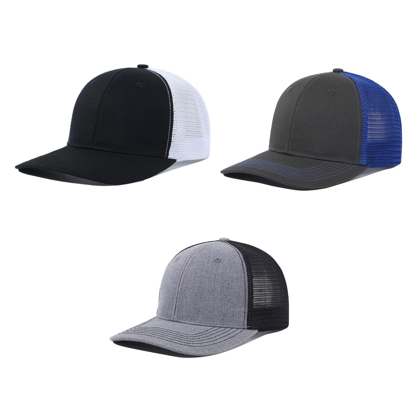 Sombreros unisex de malla en blanco con cierre a presión, gorras de béisbol ajustables