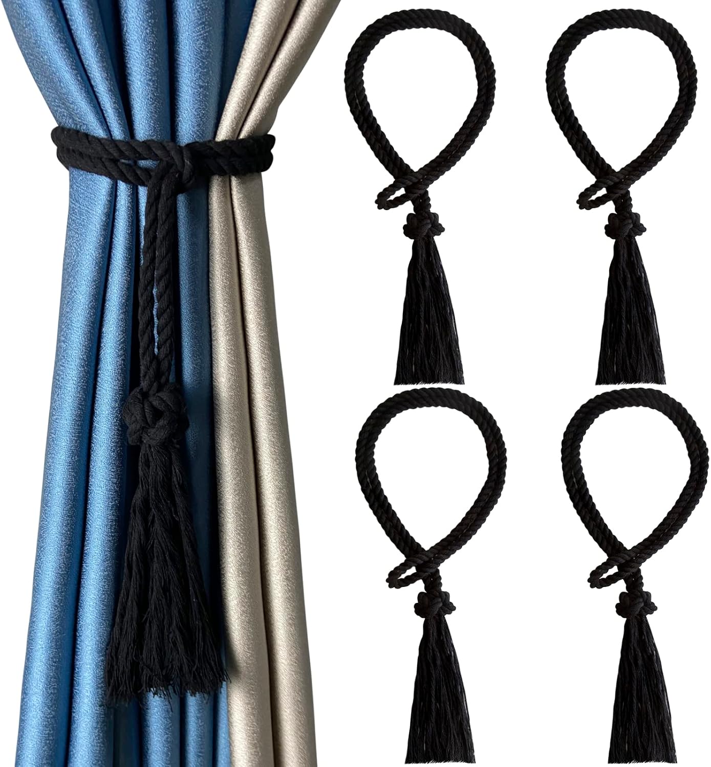 Black Curtain Tiebacks 4 pcs Curtain Ties Decorative Rope