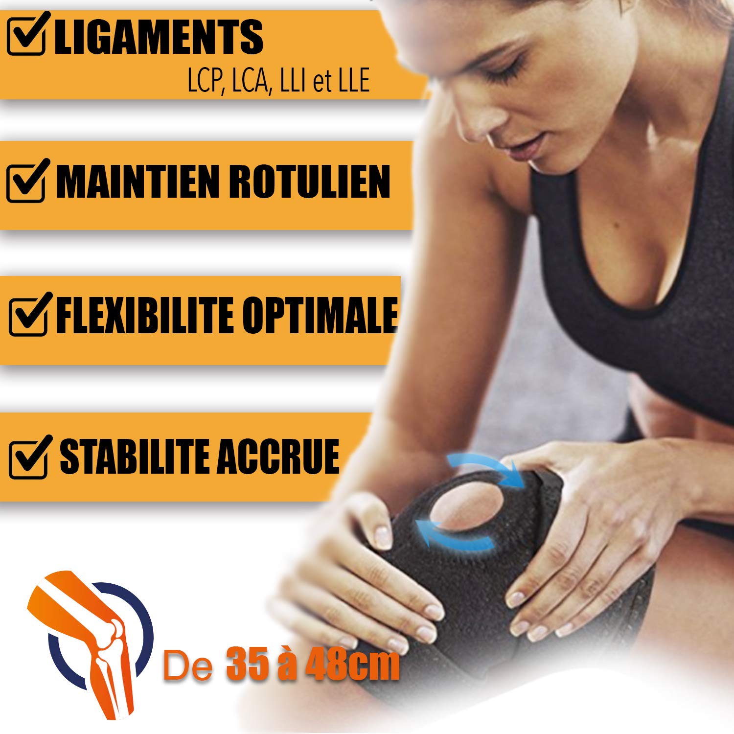 LOOPYZ Genouillère Sport Rotulienne Ligamentaire | Attelle de Maintien Genou pour Running, Basket, Fitness, Crossfit, Rééducation et Arthrose | Stabilisateur Articulations avec Compression Ajustable