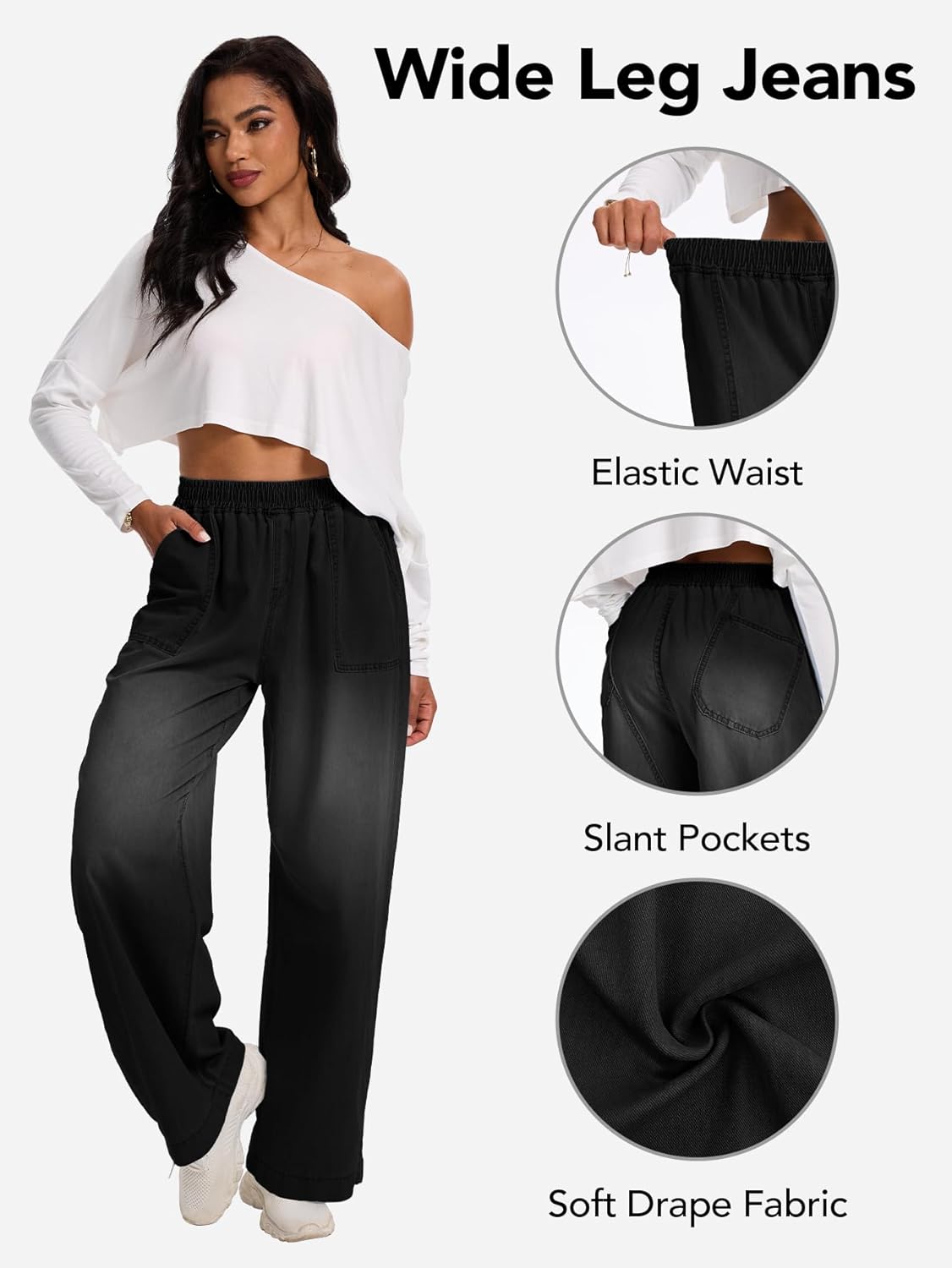Wide Leg Baggy Jeans, Elastic Waist Jeans for Women Trendy Loose Pants - Image 4