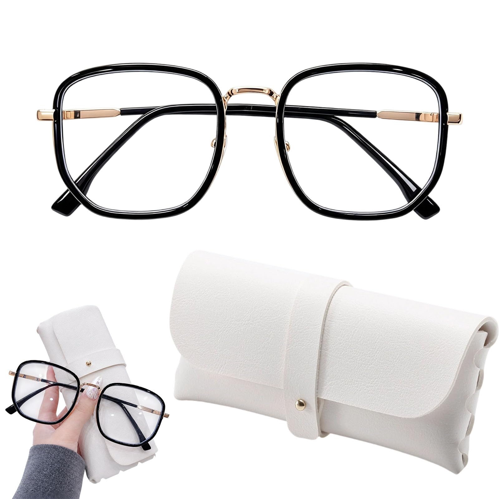 Blue Light Glasses for Women, Specs for Women with Hexagonal Square Frame, Anti UV400 Protected Blue Cut Blocking Lens Filters Harmful UV rays, Eye Glasses for Woman with Black Frame-image-47