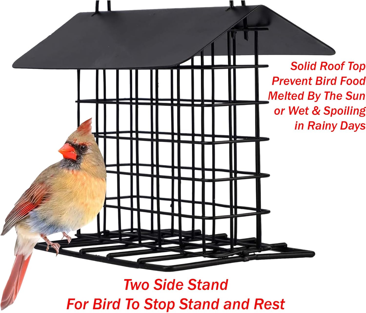 Two of Durable Roof Top Outdoor Garden Yard Suet Bird Parrot Easy Open Reusable Feeders with Stand for Outside Patio Wild Bird Hanging Fruit Capacity Suet Cake Food