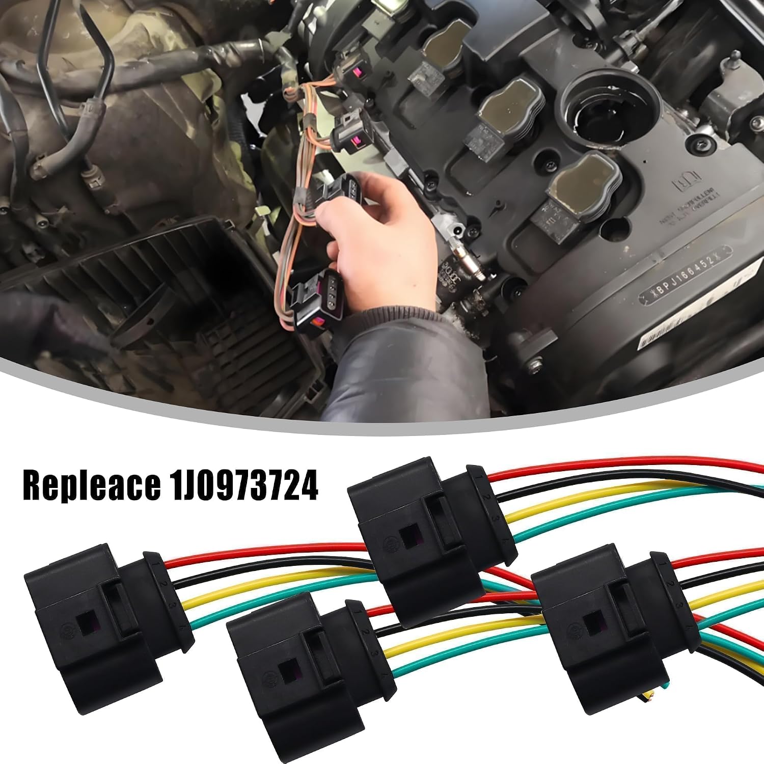 1J0973724 4PCS Ignition Coil Connector Pigtail Wire Harness Compatible with AUDI A3-A8 R8 S4 S5 Q7 TT VW Jetta Golf Passat CC Tiguan Replace 1J0973724