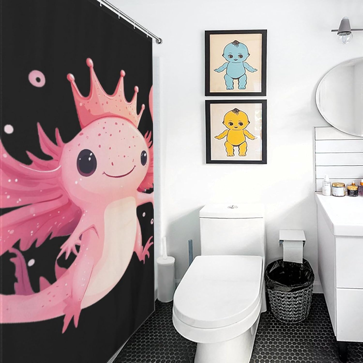 Cute Axolotl Funny Shower Curtains Washable Bath Curtain Liner with Hooks for Bathroom Bath Tubs