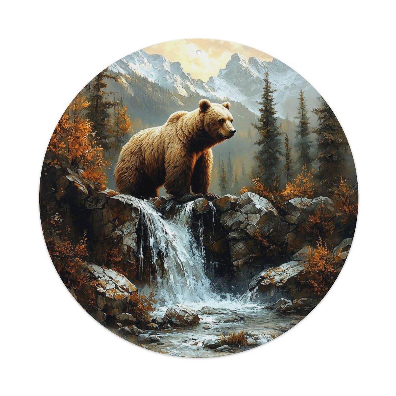 Bear Mountain Waterfall Forest Autumn Metal Tin Sign Plaque