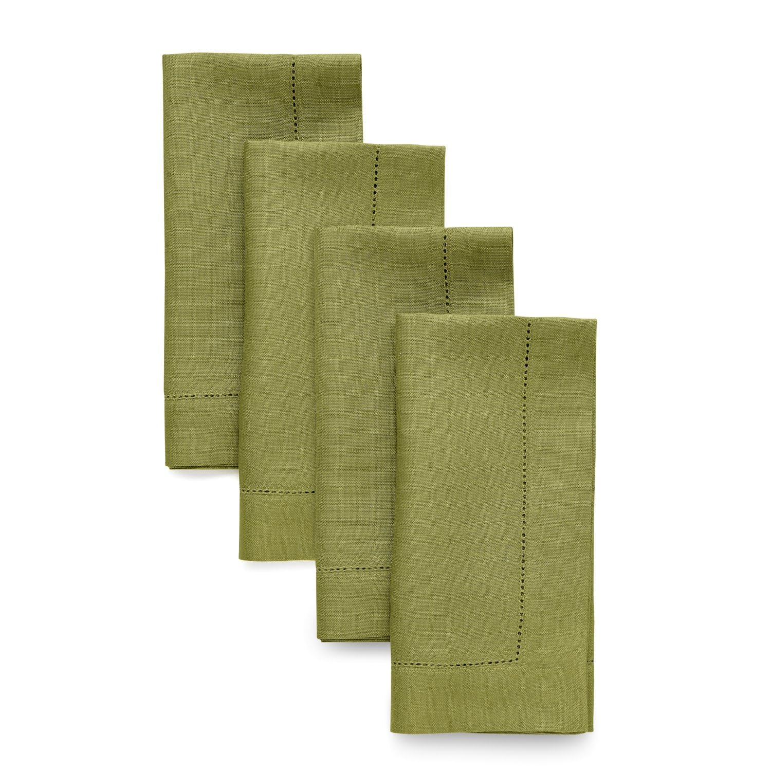 Solino Home Linen Dinner Napkins 20 x 20 Inch – Classic Hemstitch Avocado Green Napkins Set of 4 – 100% Pure Linen Napkins for Fall, Thanksgiving, Christmas – Handcrafted and Machine Washable