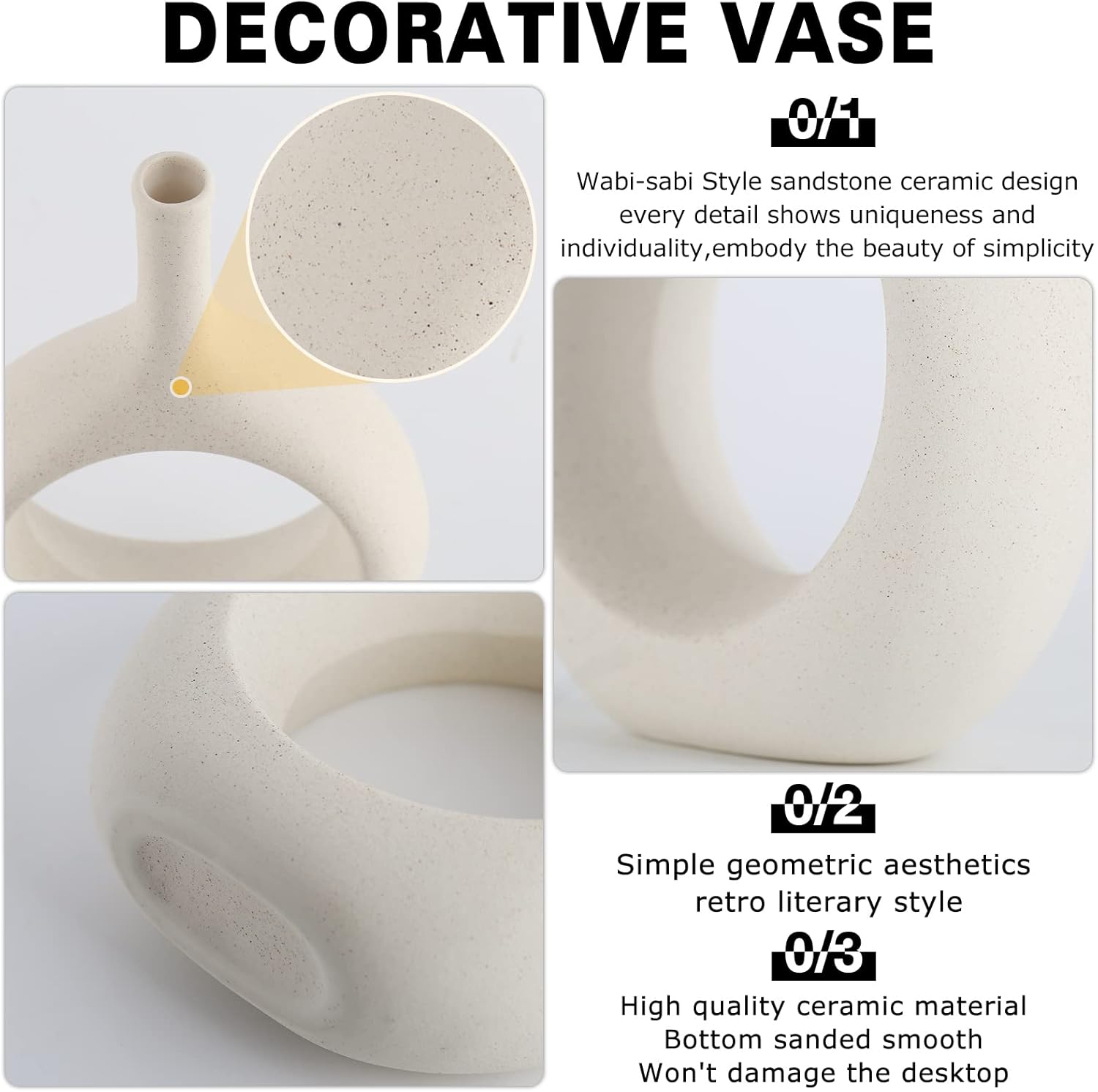 Off White Ceramic Hollow Elliptical Vase Set view 4
