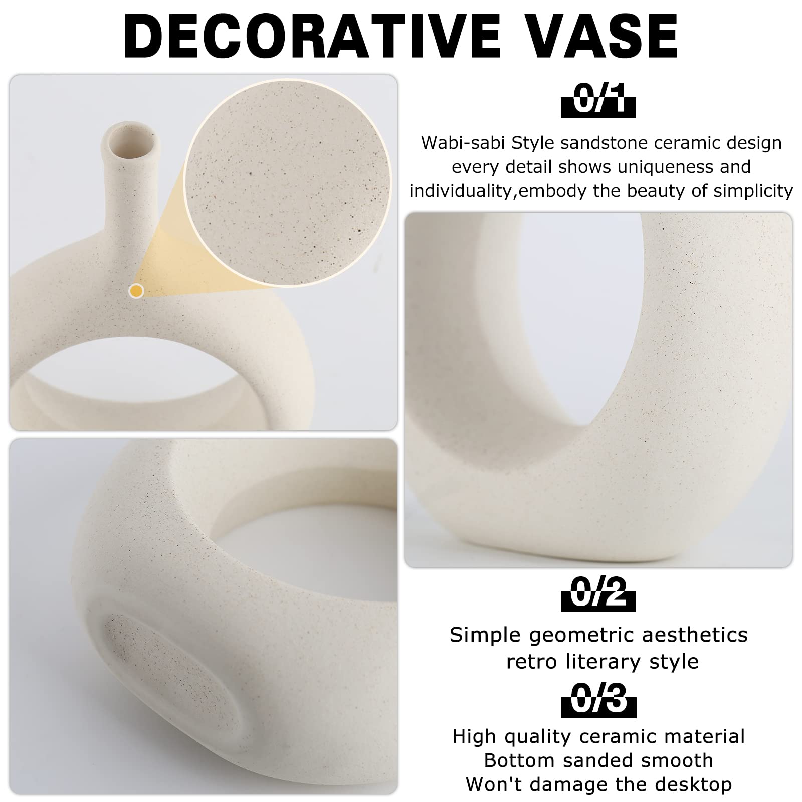 Keramik-Blumenvase, Eierschale, Set mit 2 hohlen elliptischen Vasen, Boho-Stil, rund, mit Loch, für moderne Tischdekoration, Wohnzimmerdekoration, Regal, Mid-Century-Modern-Wohnung, Eingangsbereich