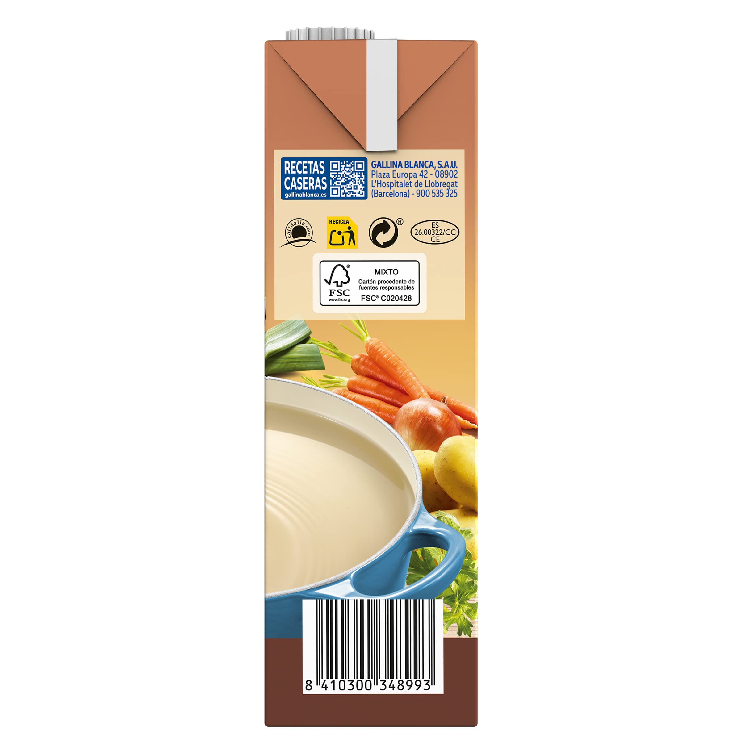 Gallina Blanca - Caldo casero de pollo bajo en sal 100% natural, 1 L - [Pack de 6]