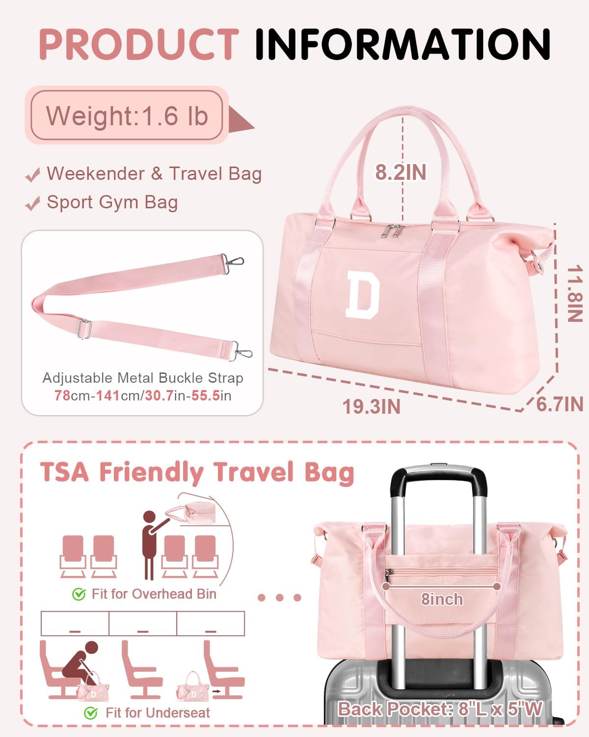 Dance Gym Duffel Bag Gifts for Girls Teen,Personalized Initial Travel Weekender Bag Cute Overnight Carry On Cheer Dance Duffle Bagfor Women,Sports Travel Monogram Birthday Christmas Gifts(Letter E) - Image 6