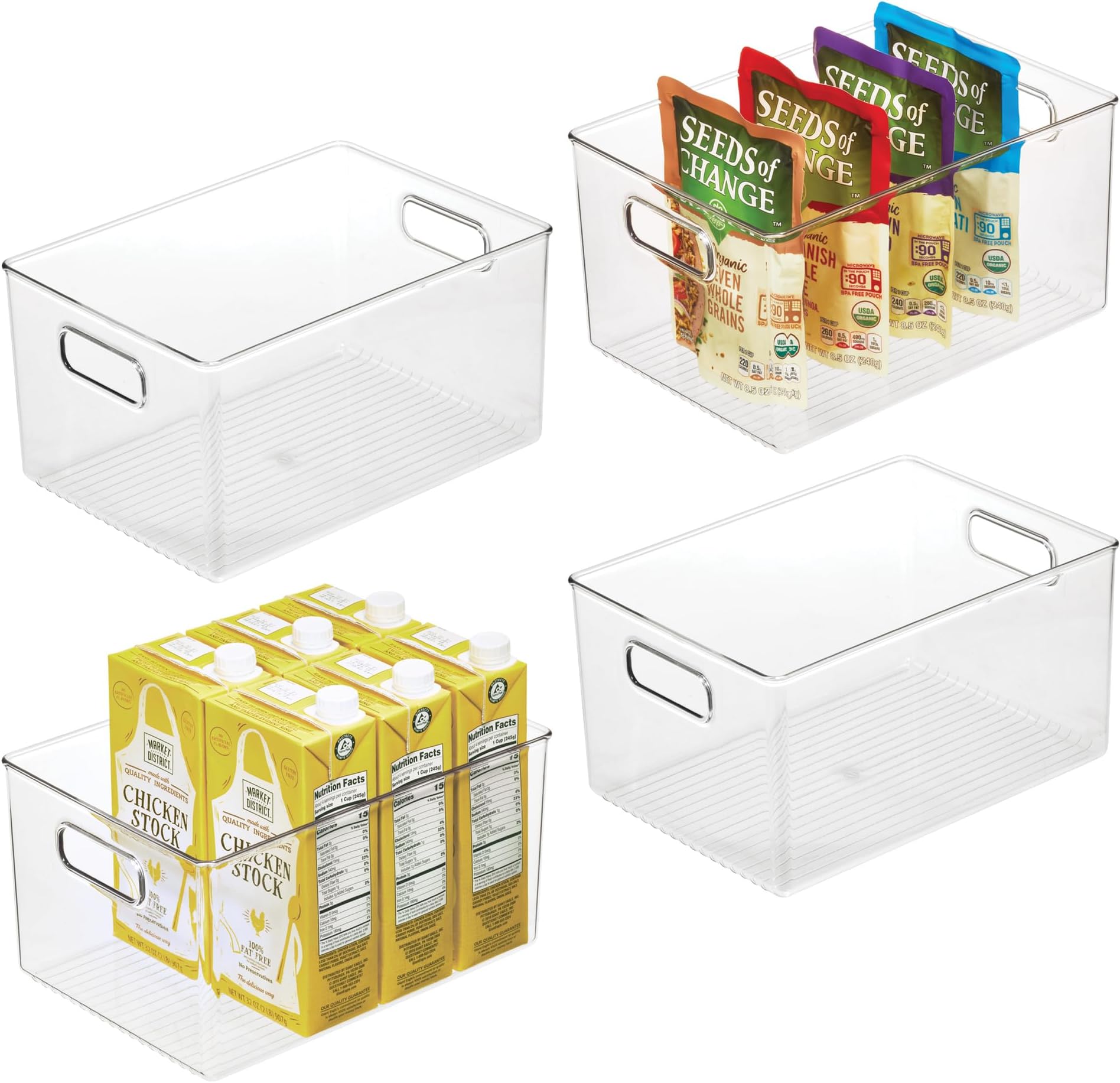 iDesign Pantry Organizer Bins with Handles - Storage Bins for Cabinets or Fridge - Set of 4 - Clear