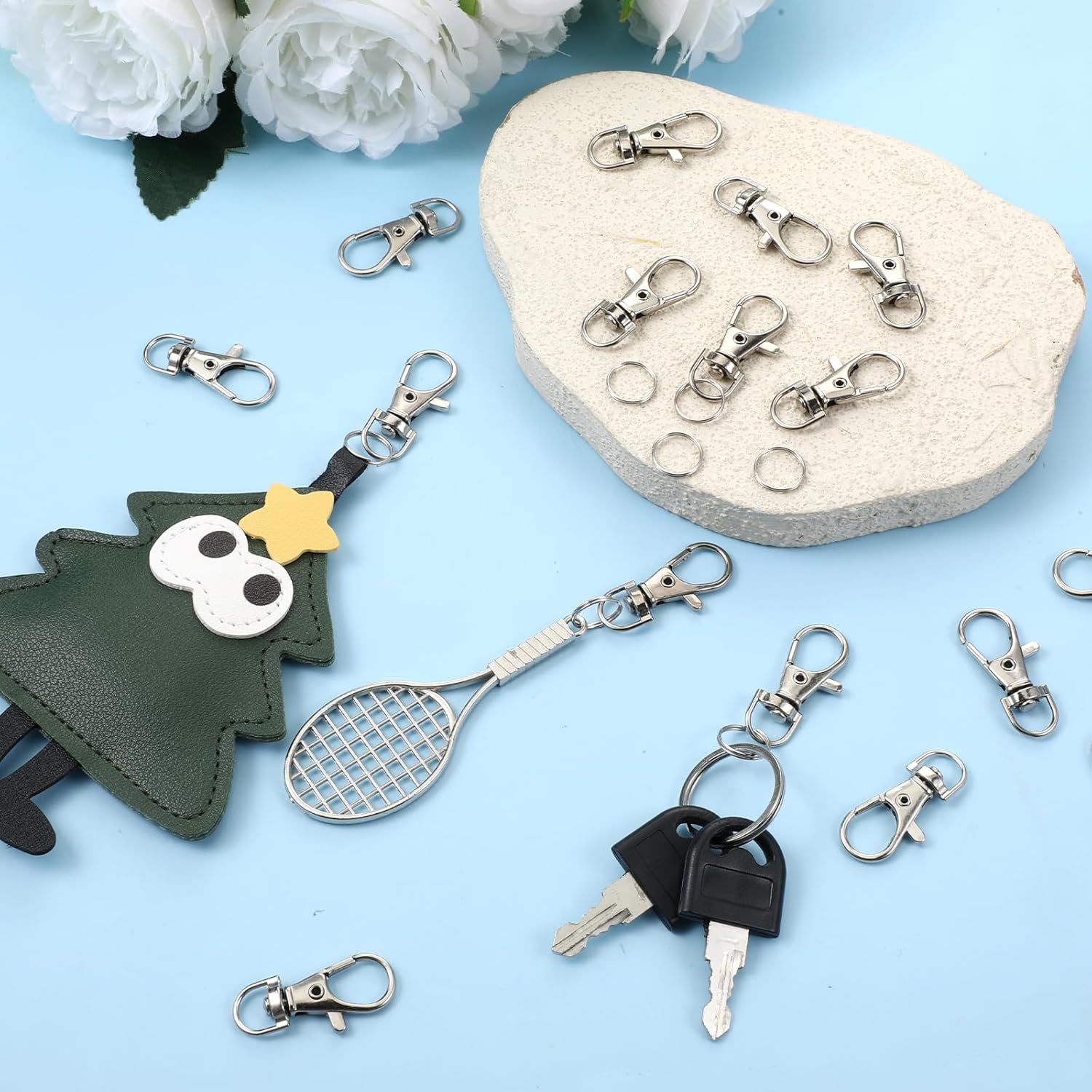 500 Pack Keychain Hooks with Key Rings, 250 PCS Keychain Clips and 250 PCS Key Chain Ring, Swivel Lanyard Snap Hook, for Jewelry Making, DIY Crafts, Lanyard Making (Silver)
