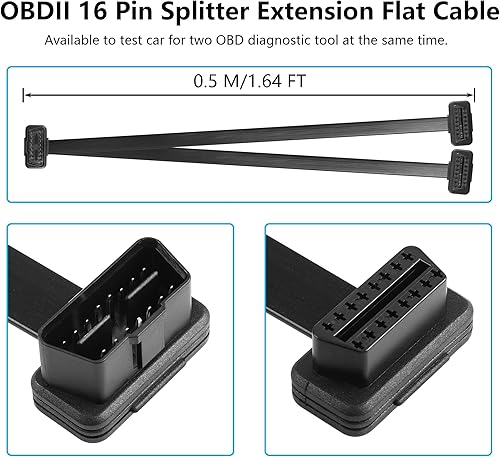 Miniatura 8 de CERRXIAN 11.8 in 1ft OBD2 OBD II 16 Pin Splitter Extension Cable plano macho a doble hembra adaptador OBDII Splitter Y Cable para GPS Tracker &