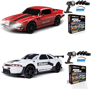 2PCS RC Drift Car 1:24 Remote Control Car 4WD 15KM/H High Speed Racing Sport Car with LED Lights RC Cars Toy Cars for Kids Boys Girls Adults Gifts Birthday Christmas Rechargeable Batteries