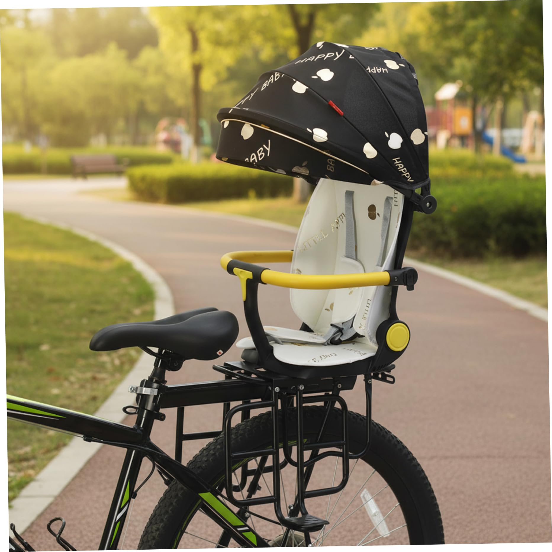 Seggiolino per Bici per Bambini, reclinabile Regolabile, Pieghevole, Nero Oro Foto fr
