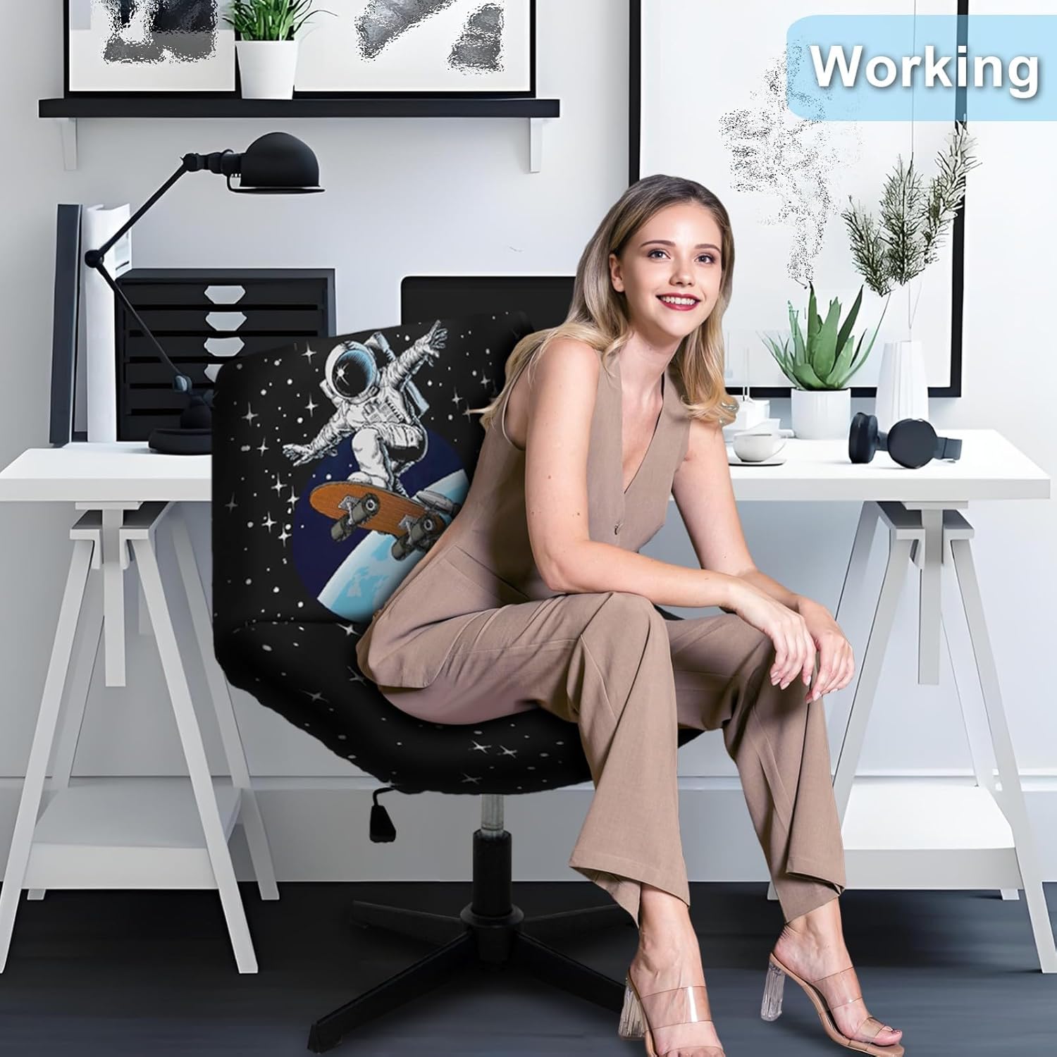 criss cross chair cover, universal fit and non-slip mid-back wide seat vanity chair slipcover 3d digital print pattern(g)