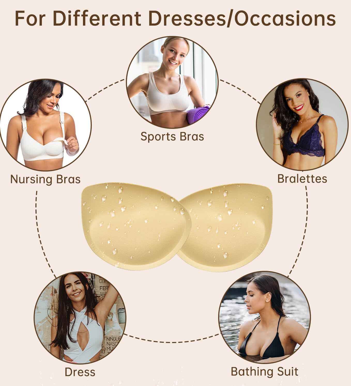 Adamotto Waterproof Push Up Bra Pads Inserts - 2 Pairs Super Thick & Removable, Breast Enhancers for Swimsuits & Sports Bras