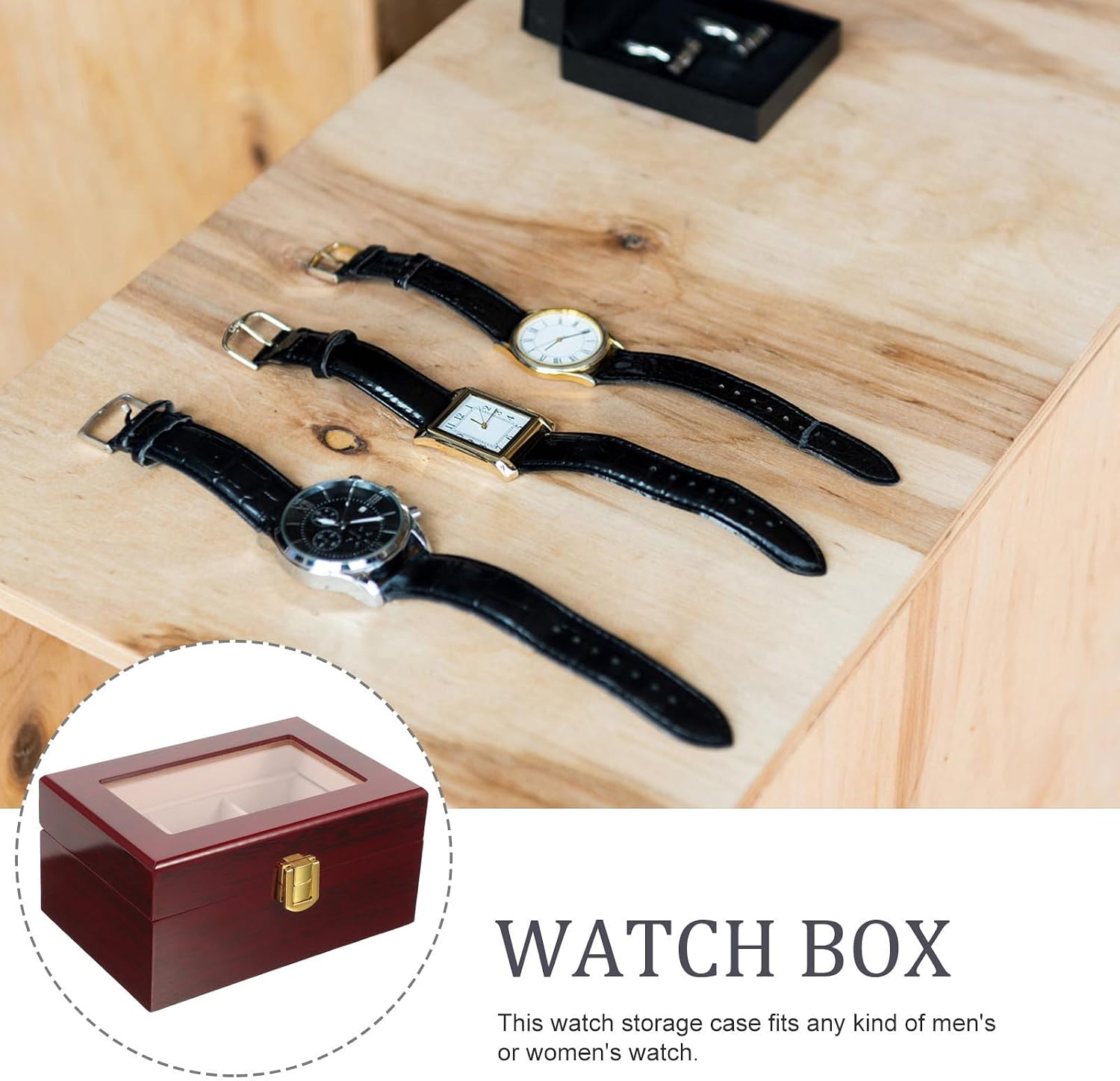 Wooden Watch Storage Case Compact and Convenient Portability, with 3 Slots Elegant Design for Watches and Jewelry Suitable for Business Trips and Travel