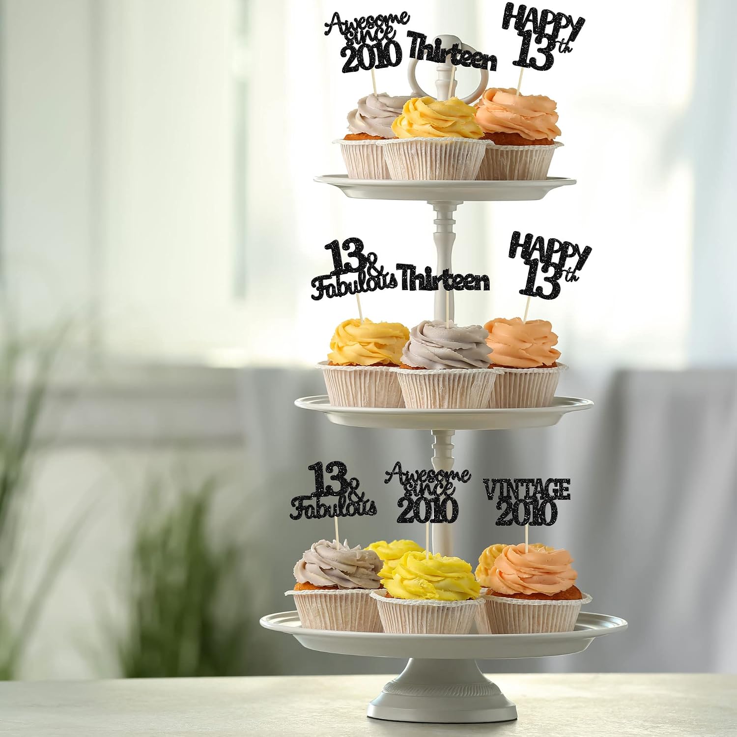 Gyufise 30Pcs Vintage 2012 Cupcake Toppers Glitter Thirteen Happy 13th Cupcake Picks Happy 13th Birthday Cake Decorations for Happy 13th Birthday Anniversary Party Supplies Black - Image 5