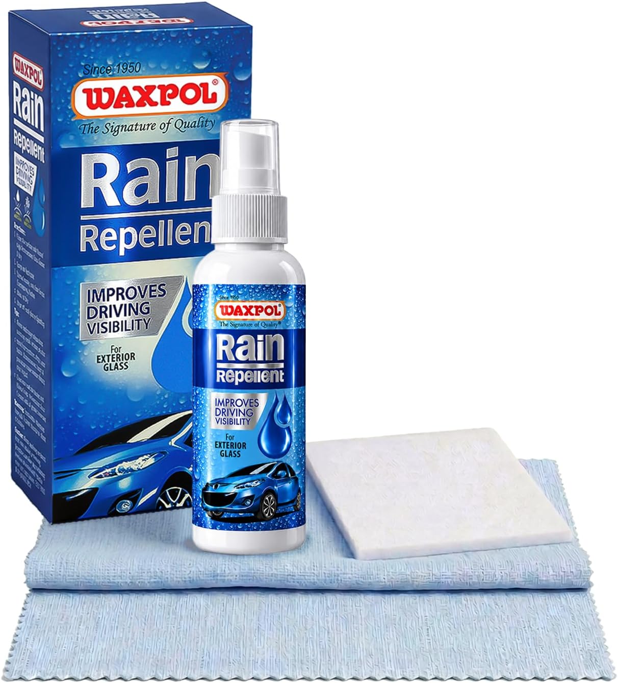 Rain Repellent Kit (with Applicator & Special Cloth for Glass) Water Repellent for Car Windshield & Helmet| Durable Hydrophobic Coating | Improves Visibility in Heavy Rain-45 ML