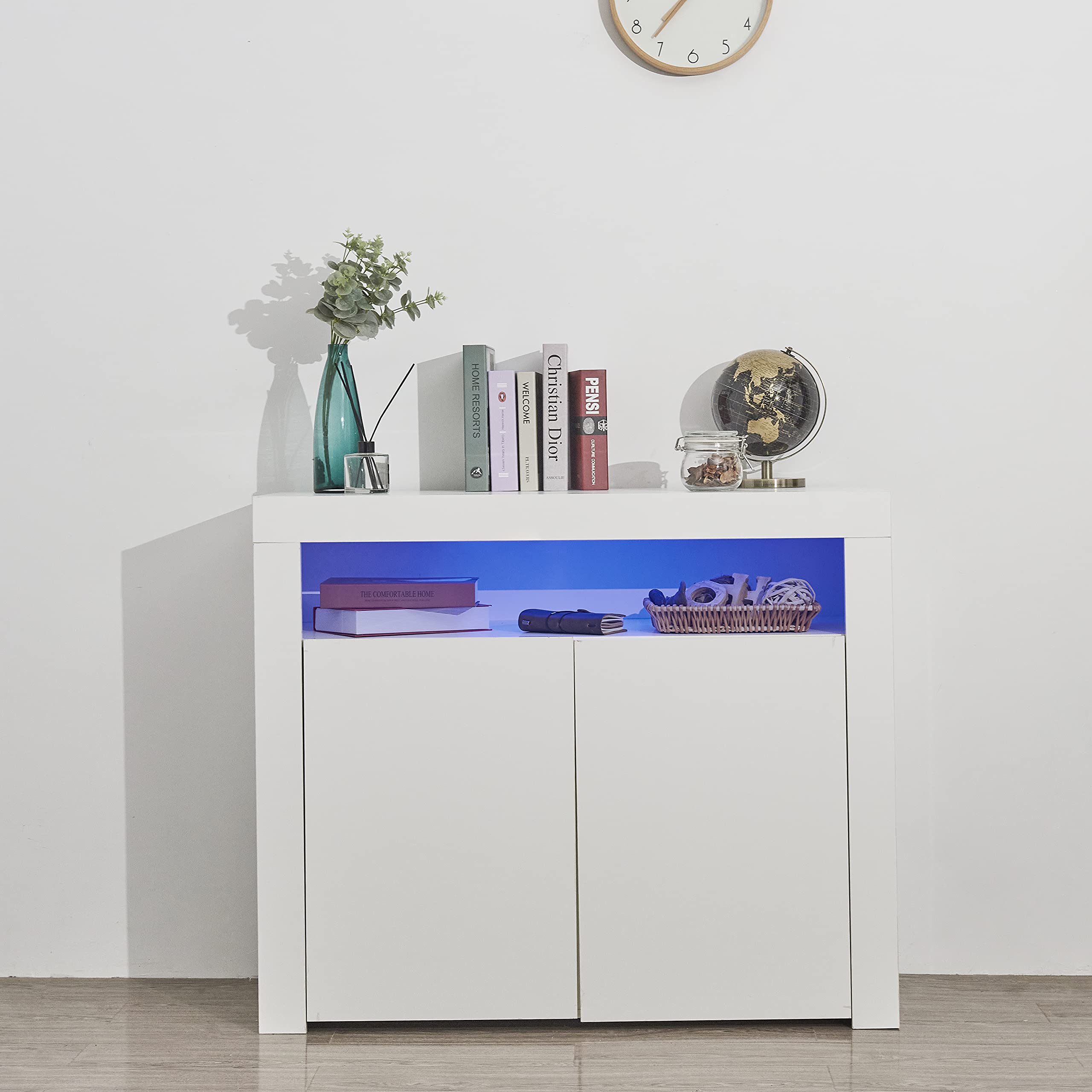 Buy Living Room Sideboard Storage White High Gloss with LED