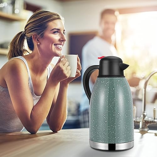 Miniatura 8 de Yummy Sam Jarra térmica de café de acero inoxidable de 68 onzas (2 elevadores) de doble pared al vacío, dispensador de bebidas de café y agua,