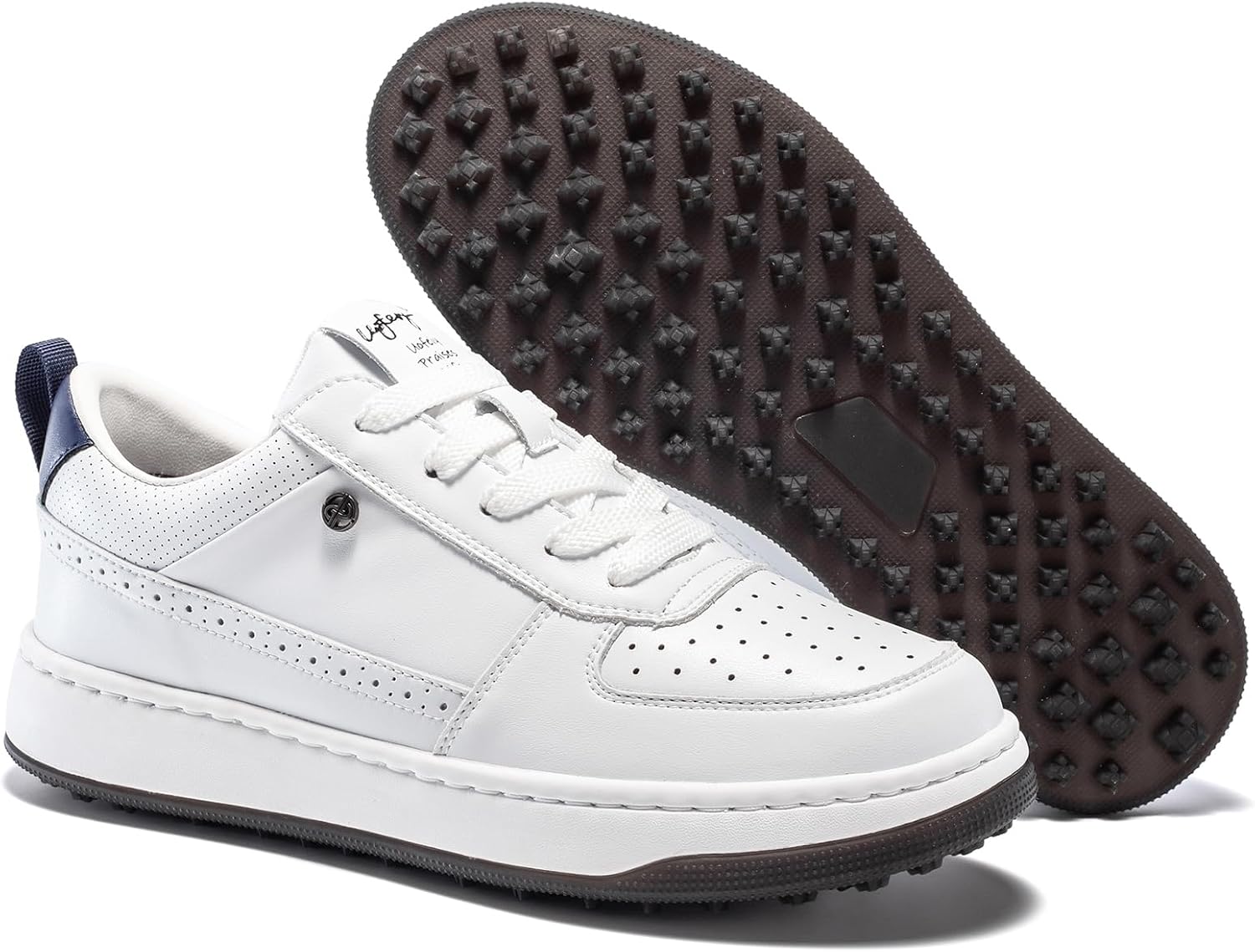 UOFEIY Men's Golf Shoes Spikeless, Water-Resistant Leather Upper, Comfortable Walking Cushion, Rubber Traction Outsole, Breathable Perforated Design, Golf Sneakers - Image 3