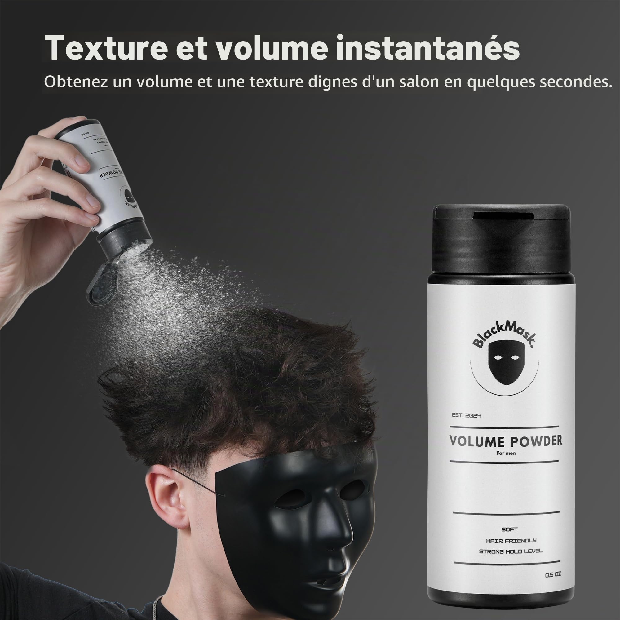 BlackMask Poudre Texturisante pour Hommes, Facile à Appliquer - Ajoute Instantanément Texture et Volume, Ingrédients Tout Naturels, Tenue Forte, Poudre pour Cheveux pour Hommes