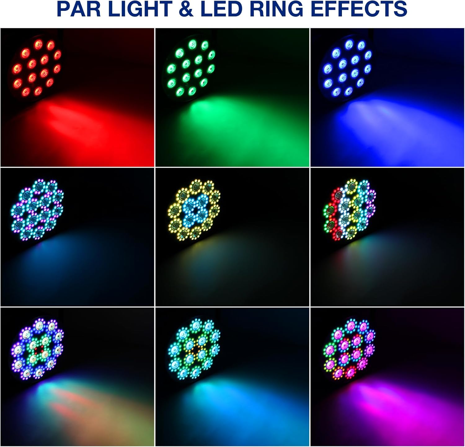 LED Stage Par Lights: 100W Dual-Effect 10 Ring LED Surrounded 14 RGBW Par Can | Uplighting & Ambient Show | Remote/DMX/Panel Control | Perfect for DJ Club Band Wedding Party Lighting (2Pack)