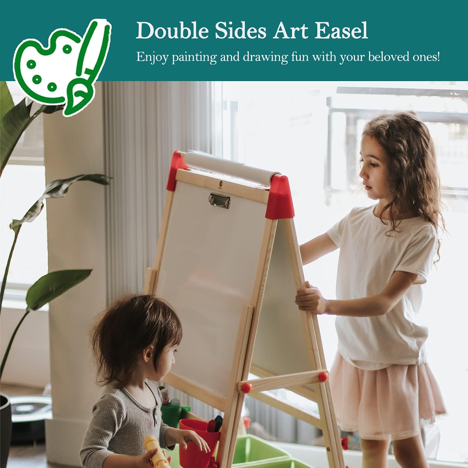 Wooden Easel for Kids, White Board and Chalkboard with Art Supplies and Paper Roll, Learning Toys for Toddlers : Toys & Games