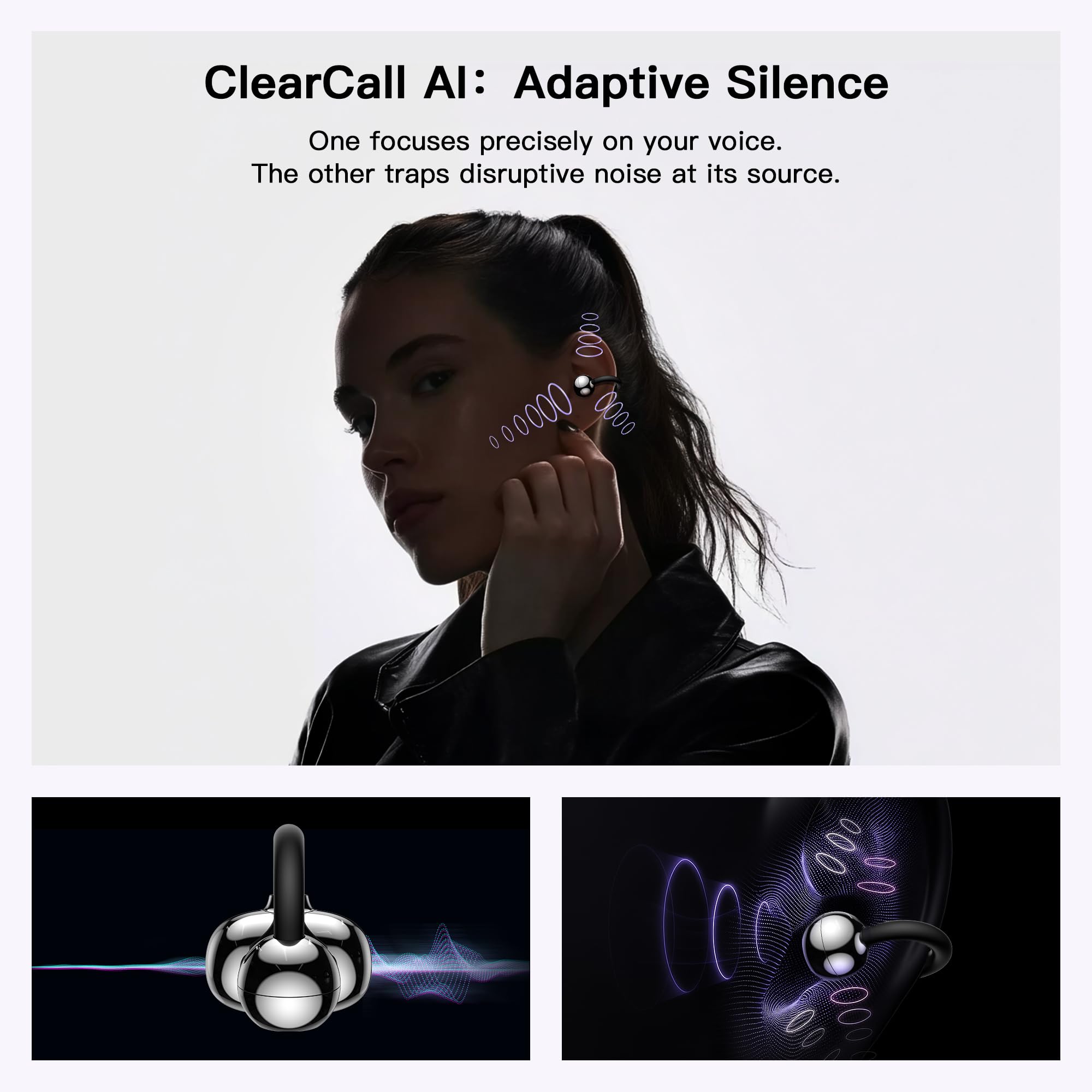 Cuffie aperte OWS da appendere auricolari wireless Bluetooth 5.4 con microfono IPX4 impermeabile 30H riproduzione sportiva a conduzione ossea auricolari adatti per orecchie piccole e portatori di