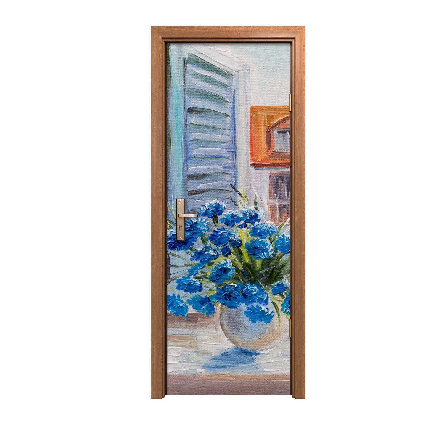 Autocollant de porte murale pour relooker une entrée usée avec des fleurs de peinture
