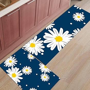 Kitchen Rugs Set of 2,Floral Daisy Watercolor Blue Kitchen Mats Rugs Non  Skid Washable Anti Fatiguee,Farmhouse Flower Water Absorption Doormat  Carpet ...