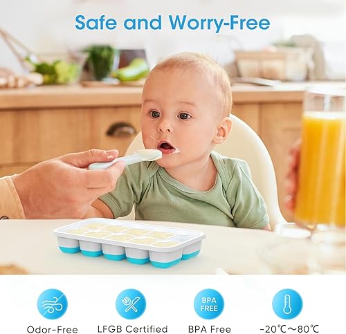 Miniatura 2 de DOQAUS Bandeja para cubitos de hielo con tapa y contenedor - Paquete de 4 bandejas de cubitos de hielo de silicona para congelador, kits de cubeta