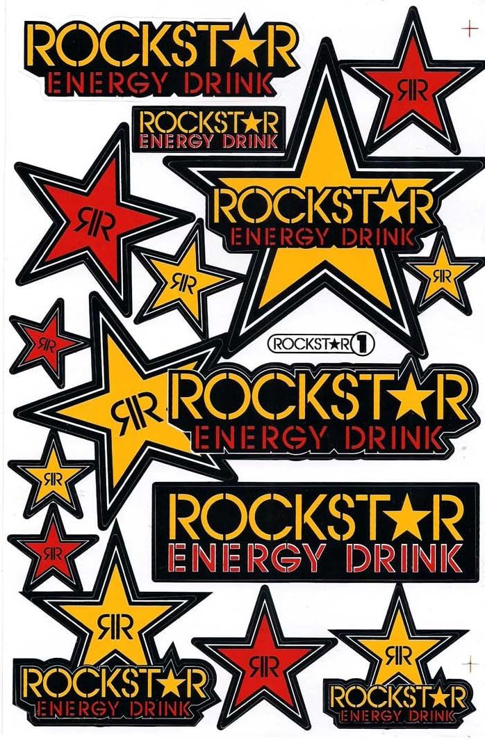 Rockstar Energy Drink Graphic Sticker Decal 1 Sheet RE001 Yellow/Red.