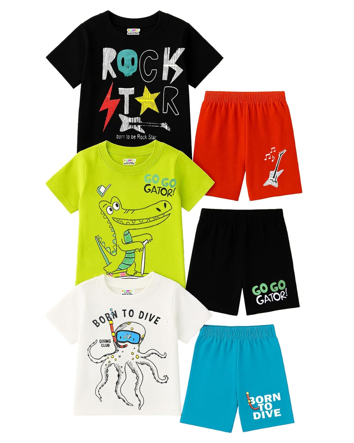 Kuchipoo Boys Regular Fit Cotton T-Shirts and Shorts Set