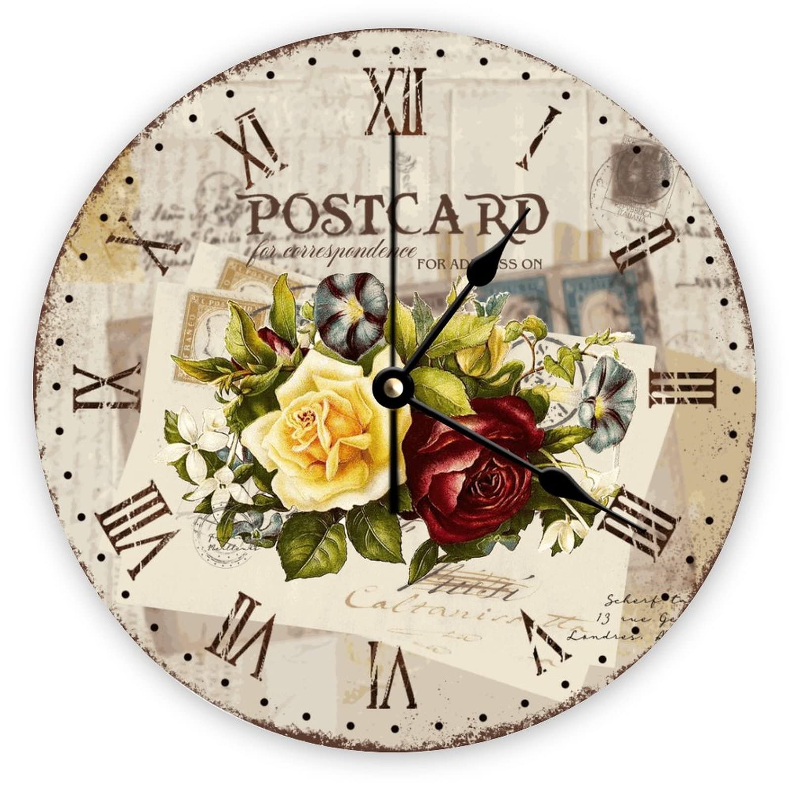 Horloge murale rétro à chiffres romains dotée d'un mécanisme à pile ultra pratique