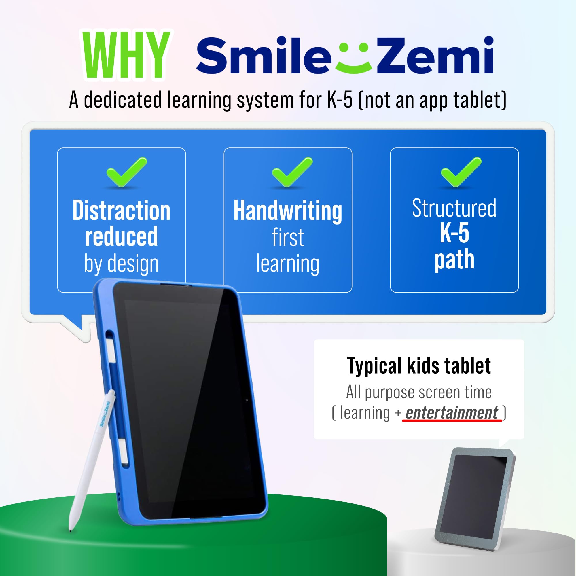 Smile Zemi dedicated learning tablet, Grade K-5, Math,ELA, Word