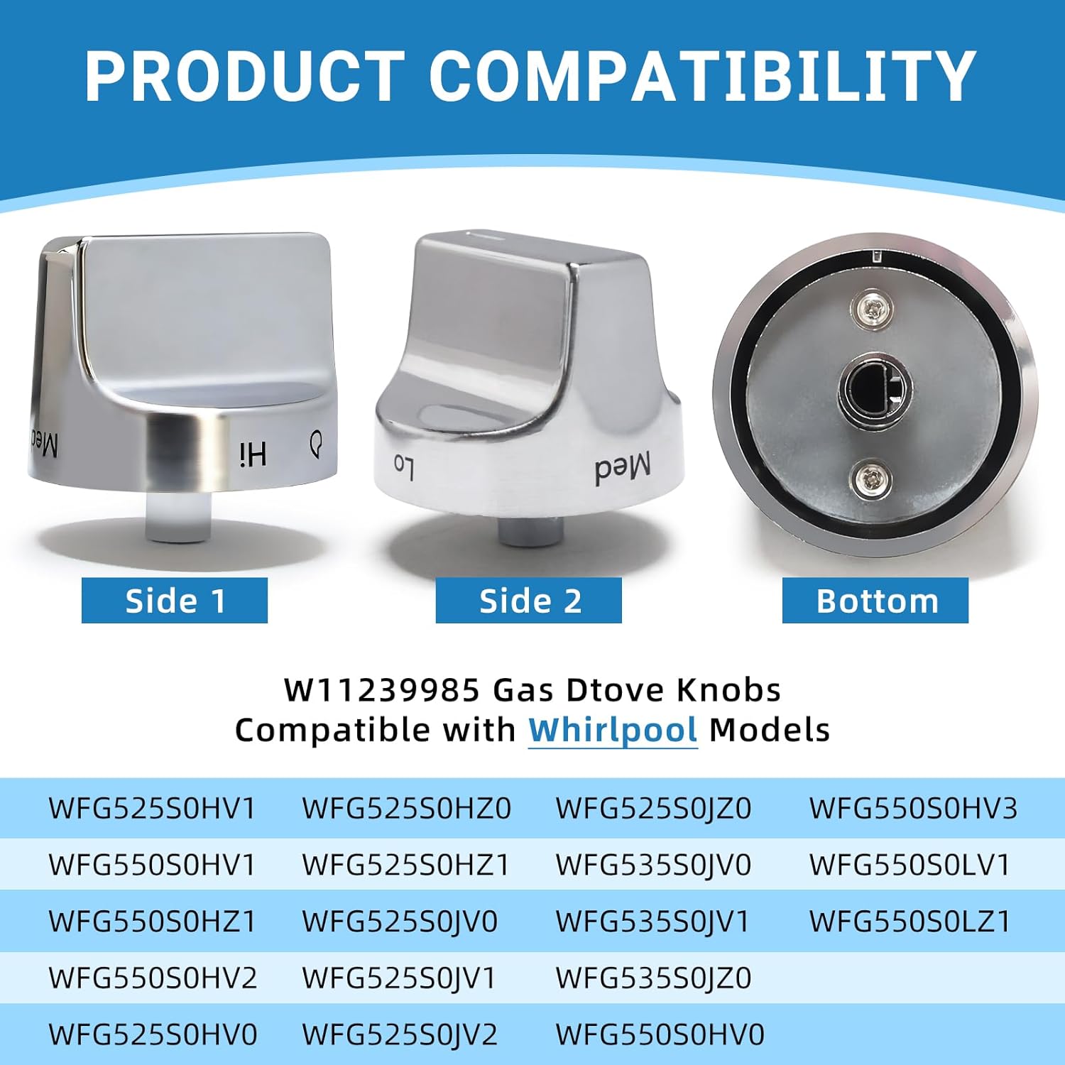 W11239985 Range Control Knob Fits for Whirlpool W10850015 Range Knob Replace 4845290 AP6333411 PS12578779 FIX12578779 W11032553