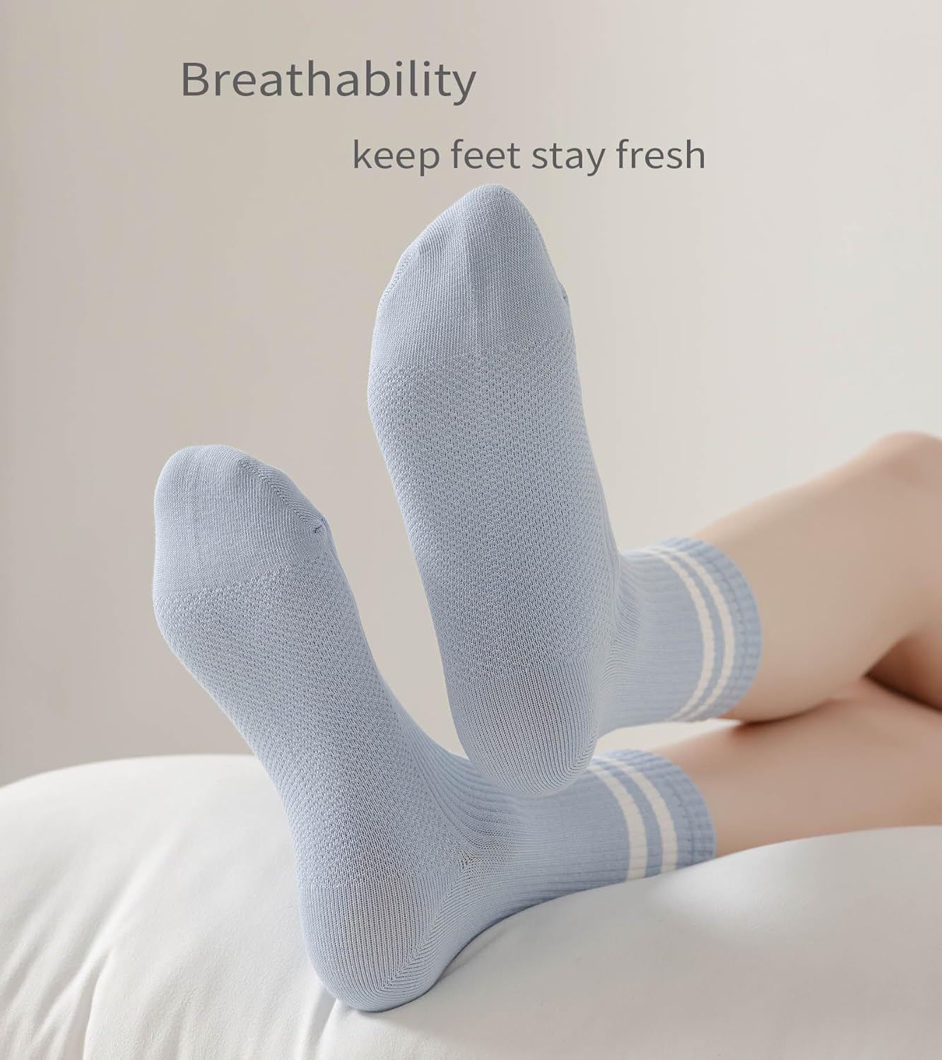 5 Pairs Solid Color Two Stripe Crew Socks Casual Athletic Socks for women Girls - Image 3