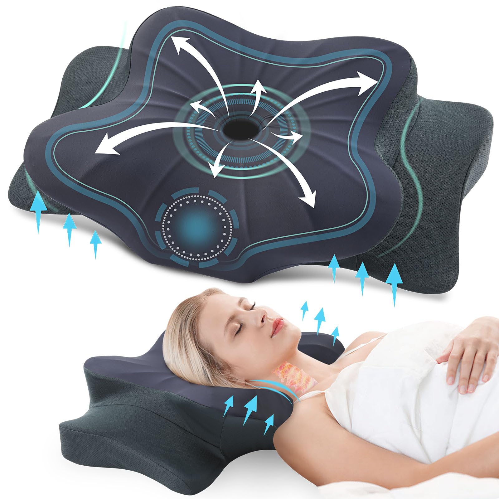 DONAMA Cervical Pillow for Neck and Shoulder Pain Relief, Cooling Contour Memory Foam Pillow, Dual-Height Ergonomic Neck Support Pillow for Side Back Stomach Sleepers with Removable Pillowcase