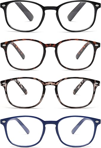 Miniatura 2 de JM Juego de 4 lentes de lectura con bisagra de resorte de calidad, para hombres y mujeres, Paquete de 4 (negro, azul marino, tortuga, tortuga gris)