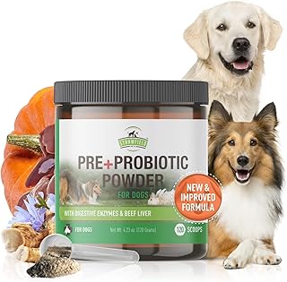 Probiotics for Dogs - 5 Billion CFU's, Digestive Enzymes, Prebiotics - Dog Allergies, Diarrhea, Bad Dog Breath, Constipation, Gas, Yeast, Hot Spots - Powder Supplement - 120 Grams - Strawfield Pets