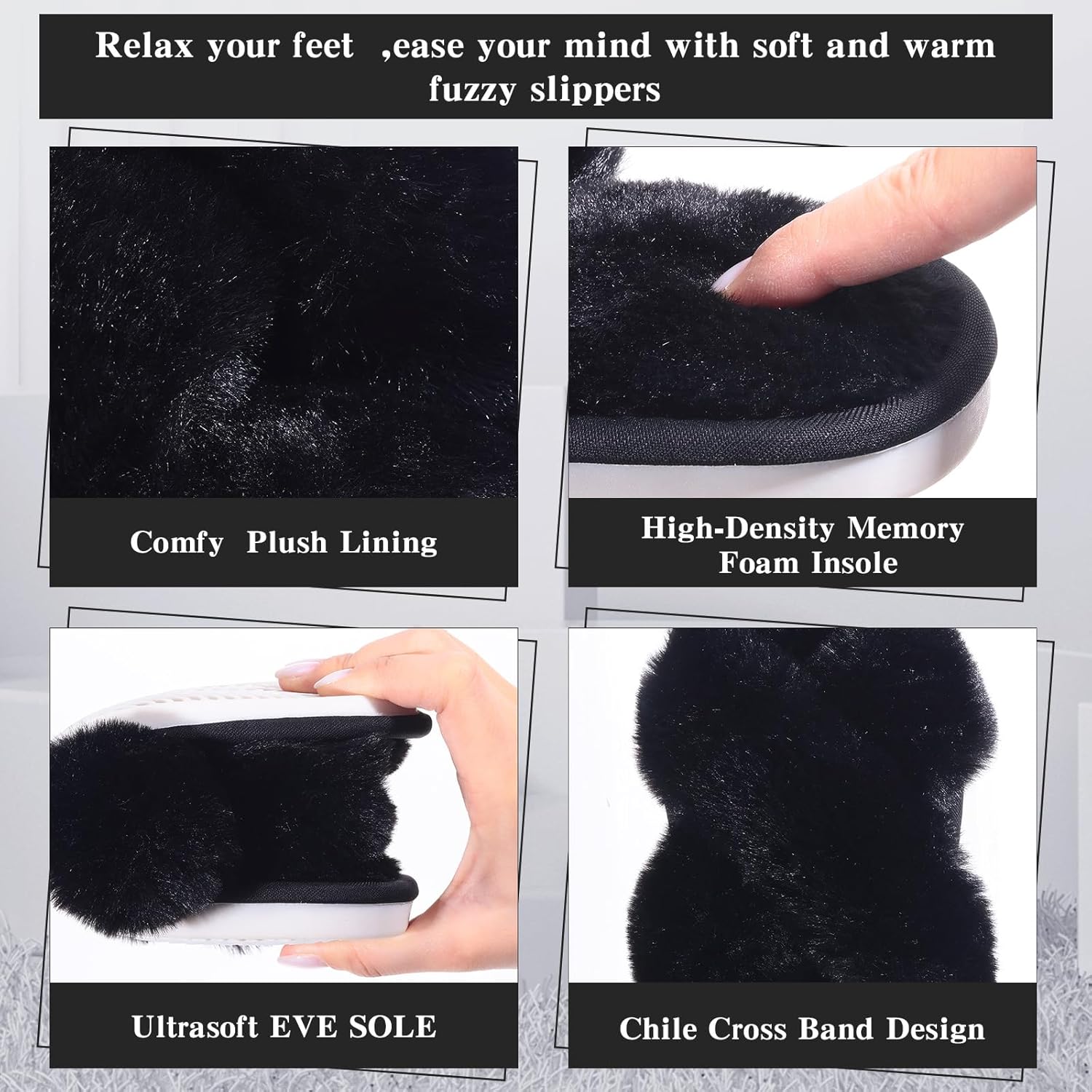 Liitrsh 8 Pairs Women's Cross Band Slippers Fuzzy House Slippers Plush Furry Bridesmaid Shoes Open Toe Soft Warm Shoes - Image 5